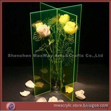 Yellow elegant table top acrylic vase/flower holder wiht flower design